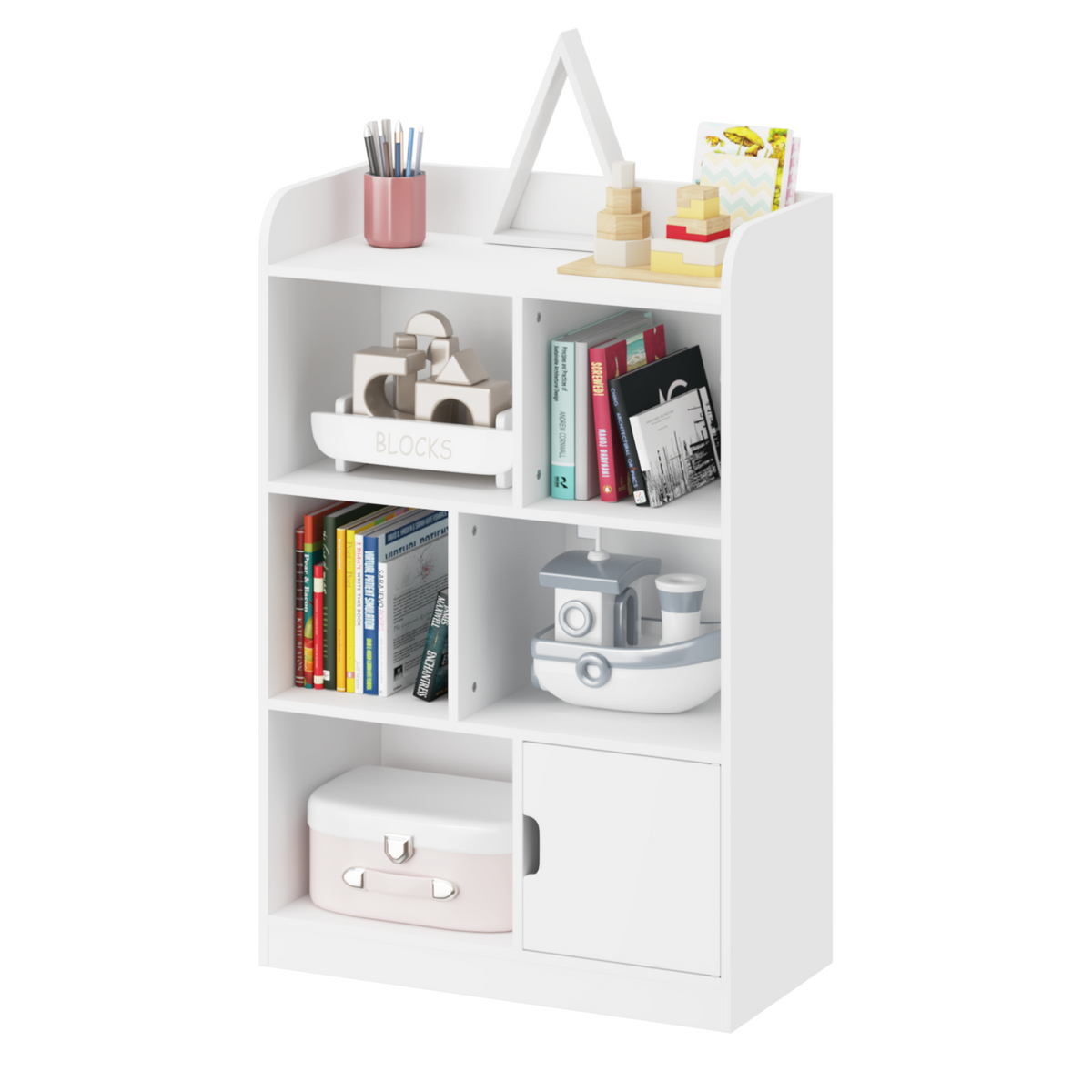 Kids Bookcase, Bookshelf with 6 Compartments, Freestanding Shelves and Cube Organizer, for Bedroom Living Room Office Closet School in White W808P171979-djyc