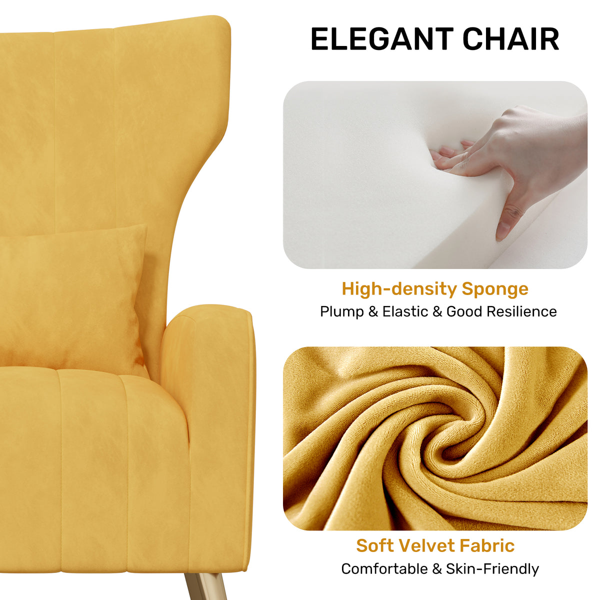 Fashionable High-Back Velvet Upholstered Armchair: High-Density Foam & Adjustable Feet FU01055-wz