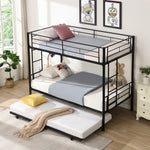 Over Twin Bunk Bed Frame with Trundle,Metal Bunkbed with Sturdy Guard Rail and 2 sideLadders for Kids/Adults,Can be Divided Into Two Beds, No Box Spring Needed, Noise Free for Dorm,Black W1916115338-djyc