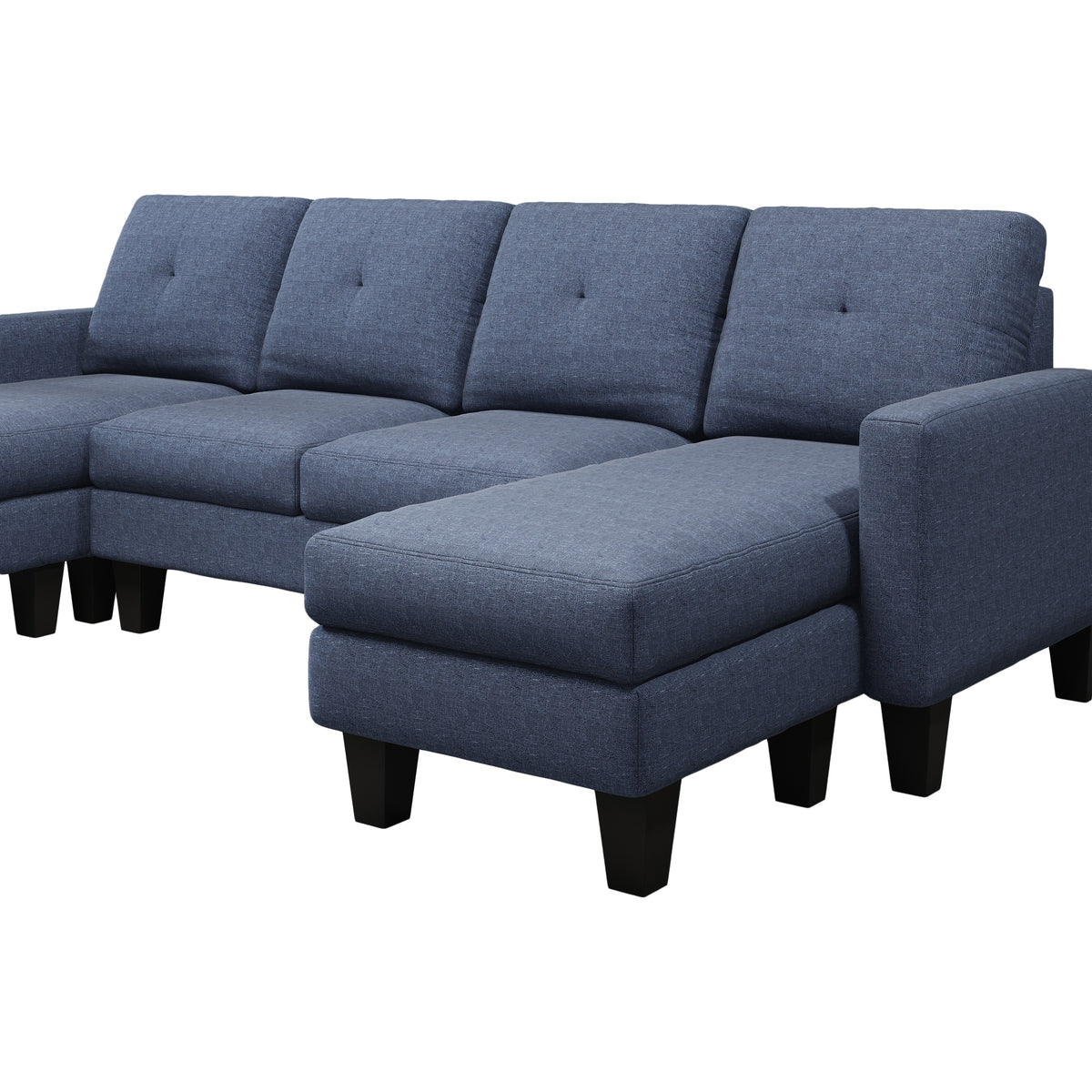 U-Shaped Sofa Coch 4-Seat Sofa with Chaise Polyester Fabric for Living Room Apartment Office (Blue) W1669S00004-djyc