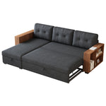 Upholstered Pull Out Sectional Sofa with Storage Chaise, Convertible Corner Couch, Dark Grey-Wooden handrail W2336S00015-djyc