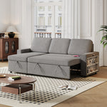 85.8" Pull Out Sleeper Sofa L-Shaped Couch Convertible Sofa Bed with Storage Chaise And Storage Racks,With USB Port And T-pyce Port W834S00268-djyc