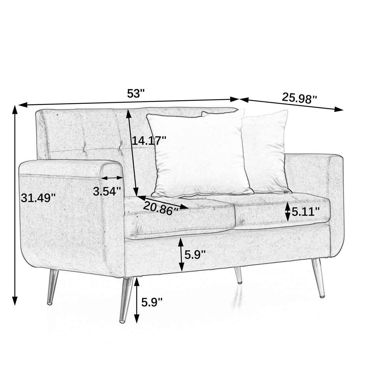 Loveseat Sofa, Mid Century Modern Decor Love Seat Couches for Living Room, Button Tufted Upholstered Small Couch for Bedroom, Solid and Easy to Install Love Seats Furniture,Pink W487P189546-djyc