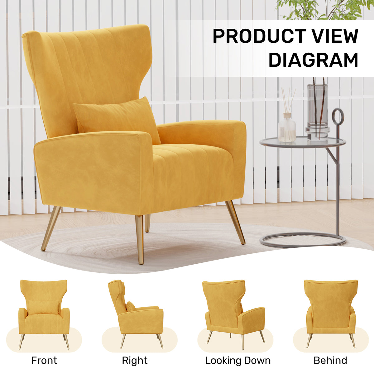 Fashionable High-Back Velvet Upholstered Armchair: High-Density Foam & Adjustable Feet FU01055-wz