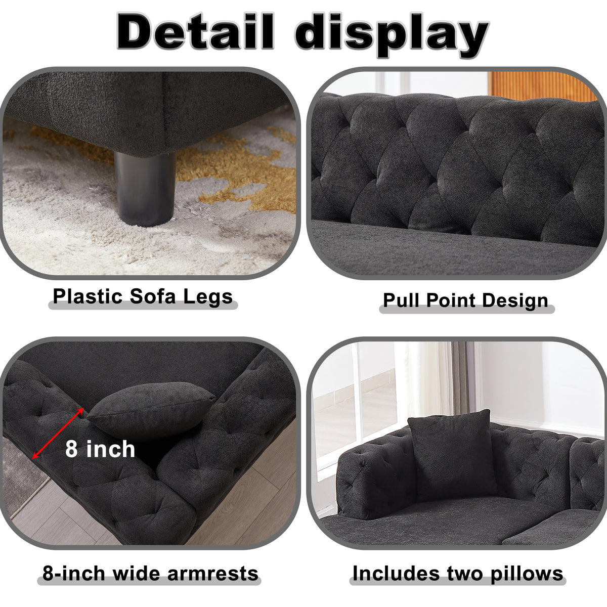 126-inch Modern Style Chenille Three Piece Sofa, Pull Point Design U-shaped Sofa two Chaise Longue Seats, two Pillows and Plastic Feet, Suitable for Living room, Bedroom, Lounge and Projection Room W834S00330-djyc