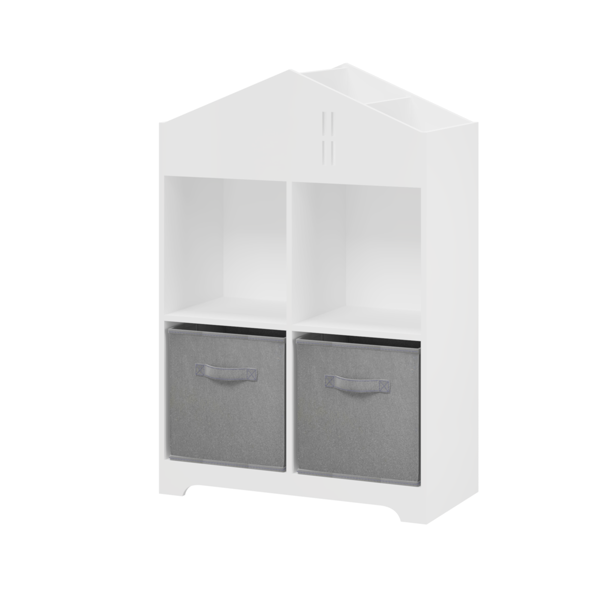 Kids Dollhouse Bookcase with Storage, 2-Tier Storage Display Organizer, Toddler Bookshelf with 2 Collapsible Fabric Drawers for Bedroom or Playroom (White/Gray) W808122614-djyc