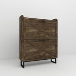 Shoe Storage Cabinet with 2 Flip Drawers, Freestanding Organizer with Metal Legs for Entryway, Narrow Shoe Rack Cabinet, Rustic Brown W1347P183668-djyc