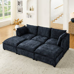 Comfy Cloud Couch Sectional3 Seat Sofa with 3 Ottoman, Chenille Sofa Sleeper Deep Seat Sofa with Throw Pillows for Living Room(Blue) W1117S00193-djyc