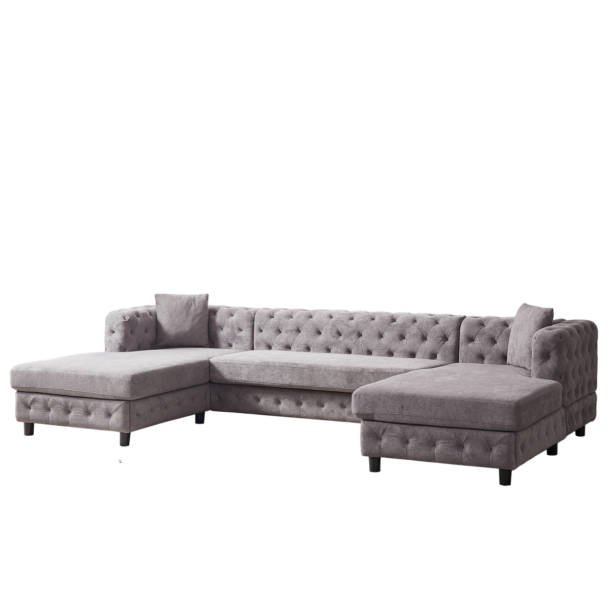 126-inch Modern Style Chenille Three Piece Sofa, Pull Point Design U-shaped Sofa two Chaise Longue Seats, two Pillows and Plastic Feet, Suitable for Living room, Bedroom, Lounge and Projection Room W834S00329-djyc