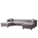 126-inch Modern Style Chenille Three Piece Sofa, Pull Point Design U-shaped Sofa two Chaise Longue Seats, two Pillows and Plastic Feet, Suitable for Living room, Bedroom, Lounge and Projection Room W834S00329-djyc
