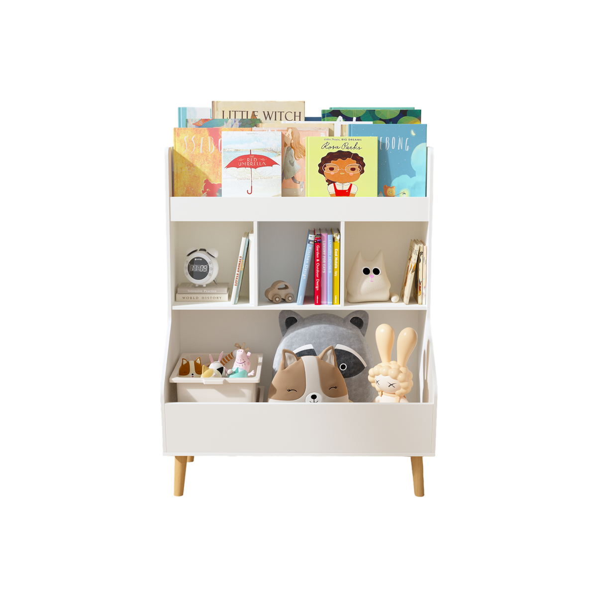 Toy Storage Organizer, Kids Bookshelf and Toy Storage with Legs, Multifunctional Storage Organizer, Children Bookcase for Kids Room, Living Room, Nursery,White W808P200978-djyc