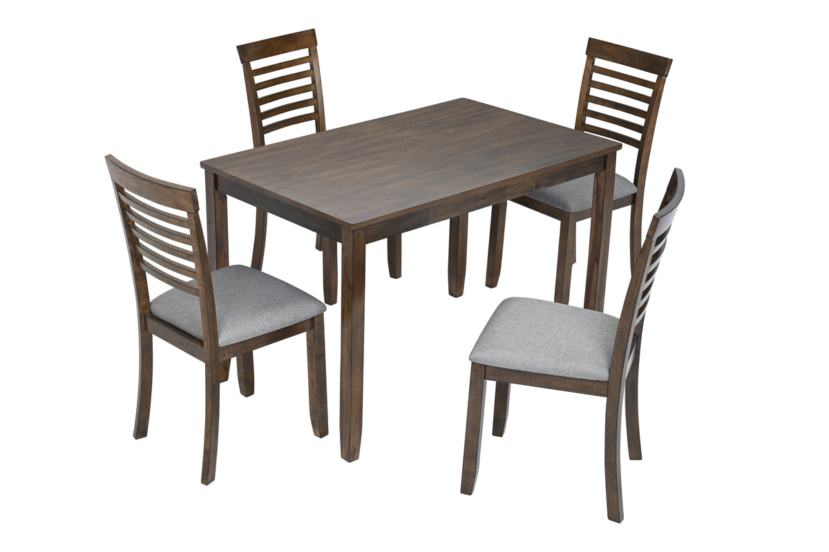 5 Piece Modern Dining Set, Rectangular Wooden Dining Table with 4 Upholstered Chairs for Kitchen, Dining Room, Walnut W1998S00017-djyc