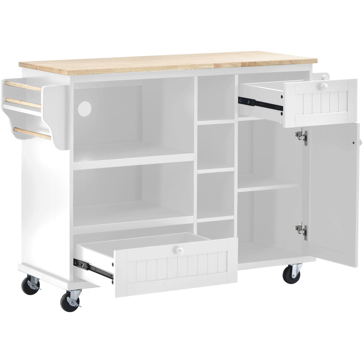 Kitchen Island Cart with Storage Cabinet and Two Locking Wheels,Solid wood desktop,Microwave cabinet,Floor Standing Buffet Server Sideboard for Kitchen Room,Dining Room,, Bathroom(White) WF296670AAW-djyc