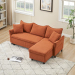 This 80-inch orange corduroy L-shaped sofa comes with two small throw pillows that can be converted into a sofa bed for storage W1278S00026-djyc