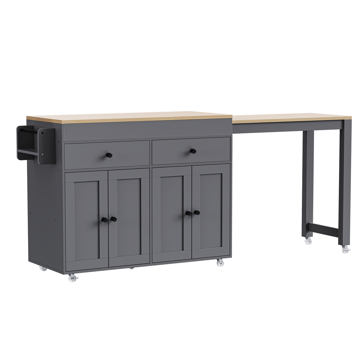 K&K 74.5 inch Kitchen Island with Extendable Dining Table , Rolling Kitchen Island on Wheels with Spice Rack and 2 Drawers,Kitchen Storage Cart with 4 Door Cabinet, for Kitchen, Dining Room, Grey N707S000009G-djyc