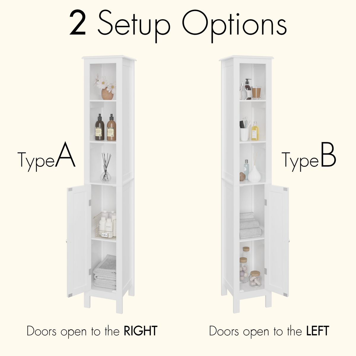 66.92" Tall Bathroom Storage Cabinet with Adjustable Shelves,Slim 1 Doors Freestanding Cabinet with Anti-Tip, Open compartments, for Home, Small Spaces, Bathroom,Kitchen, Living Room, White W808P174804-djyc