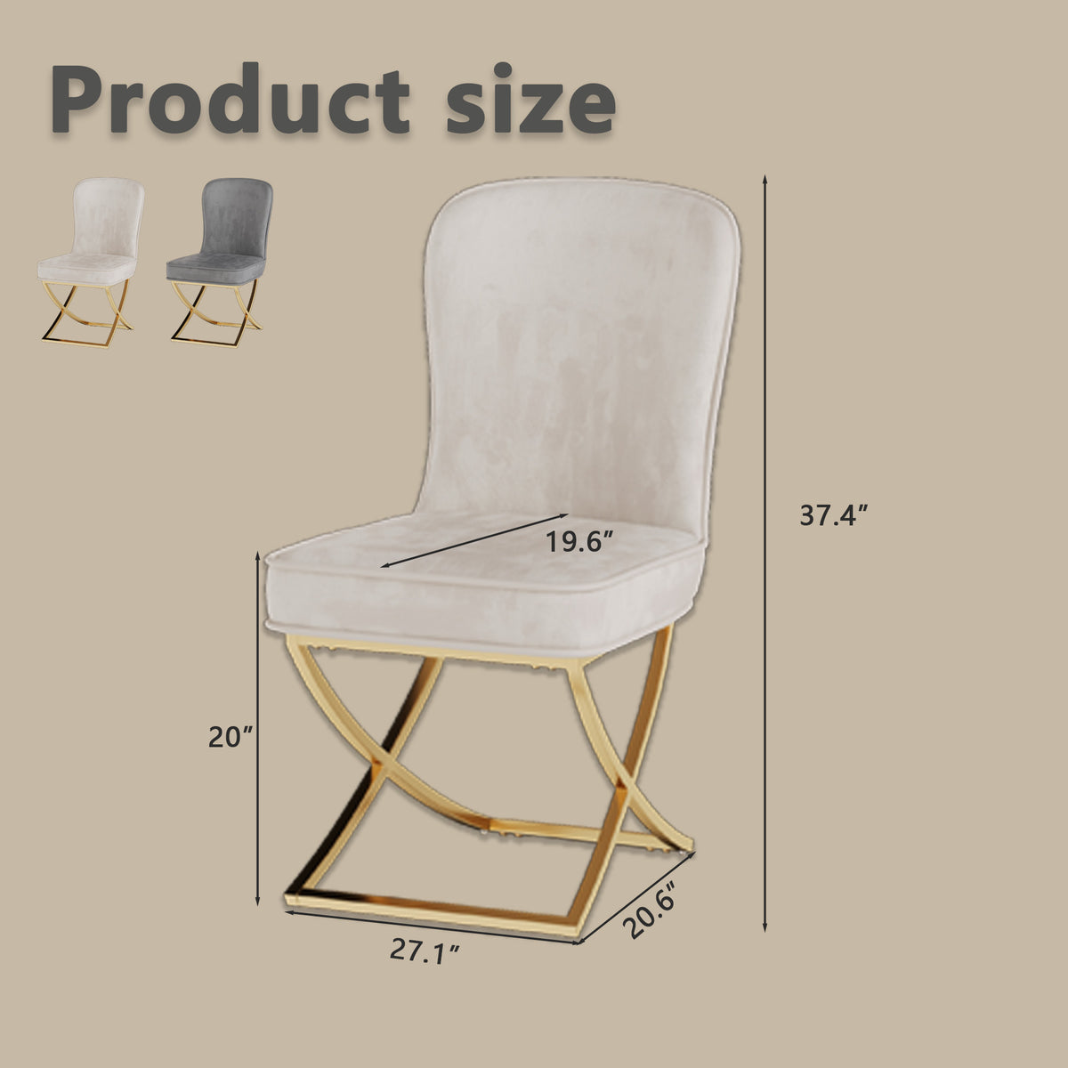 Dining Chair Set of 2, Beige velvet Backrest and golden Metal legs.For Modern Kitchen Dining Room Chair for Kitchen Living Modern decorative Leisure chairs.Office chairs y-2009 W1727P195278-djyc