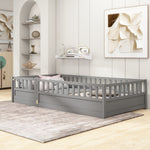 Twin Size Floor bed, integral construction with super high security barrier, door, children's floor bed frame, Montessori wooden children's floor bed, Support slat Grey W1858P164941-djyc