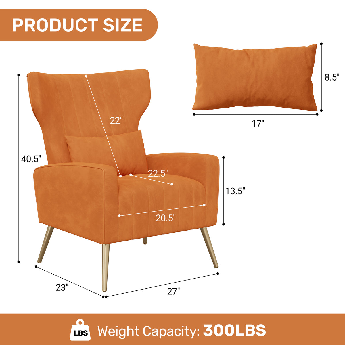 Fashionable High-Back Velvet Upholstered Armchair: High-Density Foam & Adjustable Feet FU01055-wz