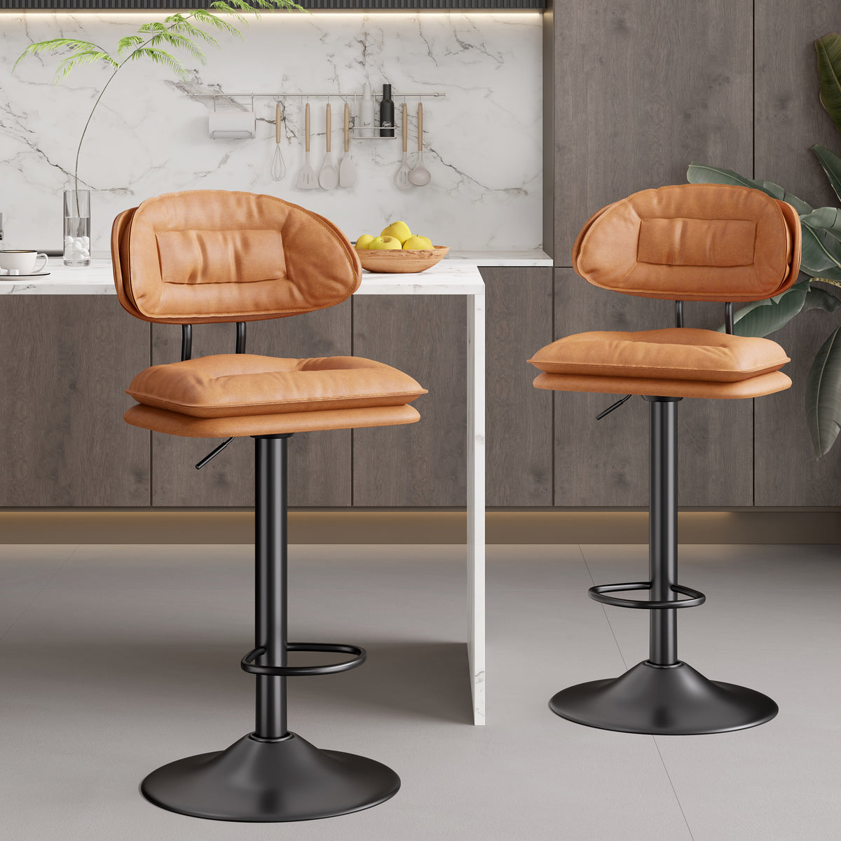 Modern Waterproof Bar Stool: Ergonomic Design & Dual-Layer Ultra-Soft Seat Cushion and Backrest FU01037-wz