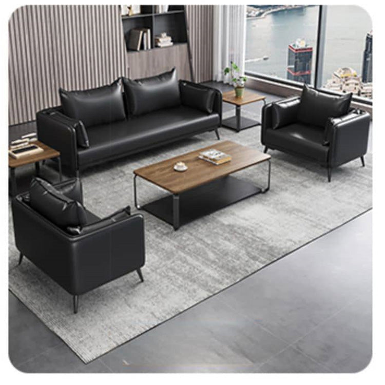 Elegant Orange and Gray Sofa - Black Solid Wood Frame with Durable Faux Leather Finish fsj-1032