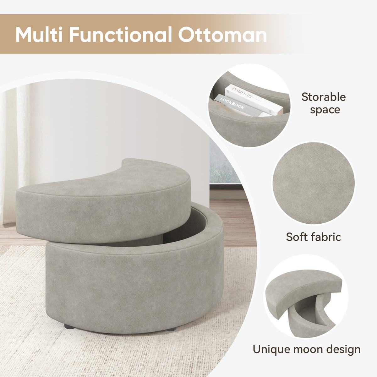 Modern Lounge Sofa and Ottoman Set: 360° Swivel & Storage Ottoman FU01046-wz