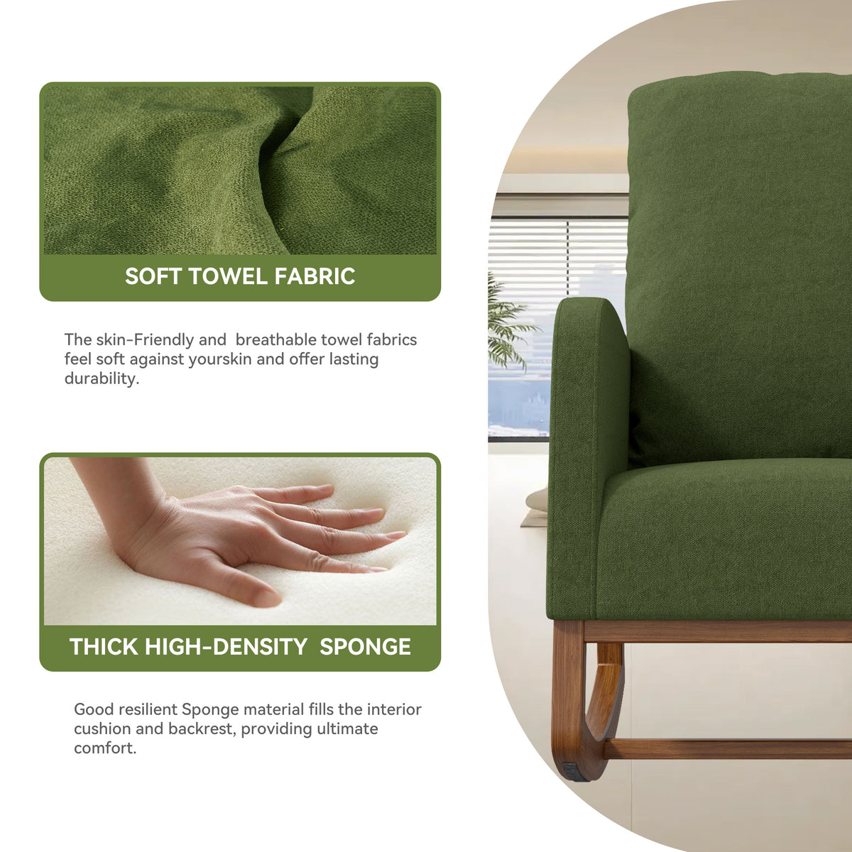 Lounge Fabric Accent Rocking Chair：Durable Wooden Legs&Towel Fabric FU01069-wz