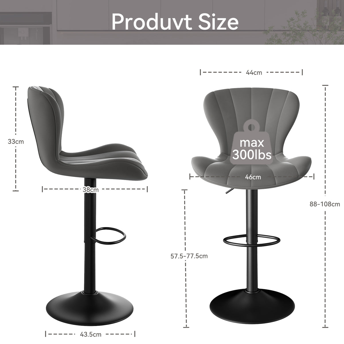 High-End Waterproof and Breathable Bar Stool: Wide Footrest & Comfortable Wide Seat FU01052-wz