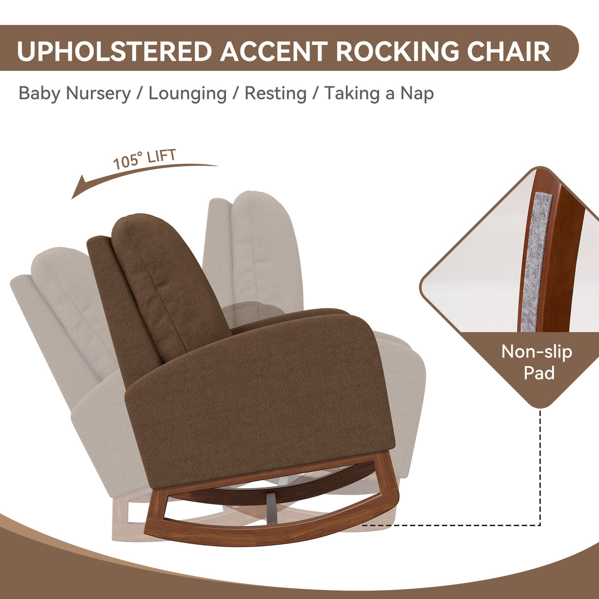 Lounge Fabric Accent Rocking Chair：Durable Wooden Legs&Towel Fabric FU01069-wz