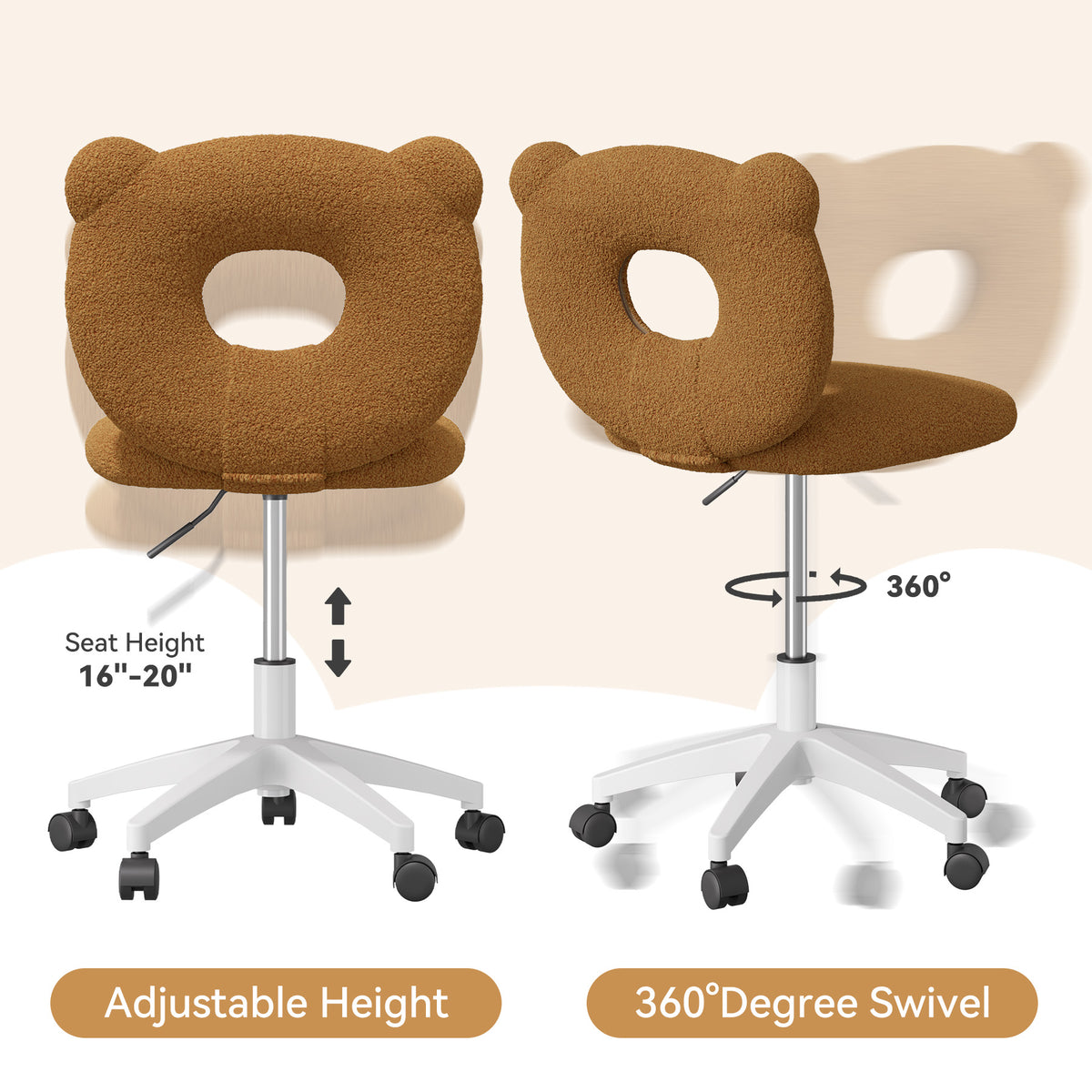 Adjustable Height Office Chair: Soft Teddy Fabric & 360-Degree Swivel FU01087-wz