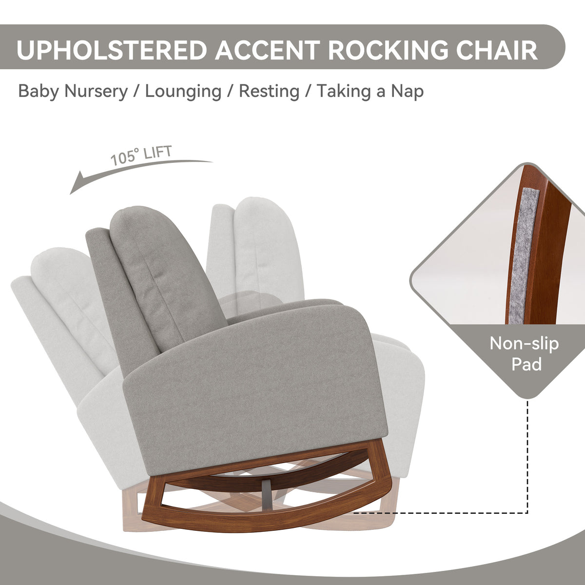 Lounge Fabric Accent Rocking Chair：Durable Wooden Legs&Towel Fabric FU01069-wz