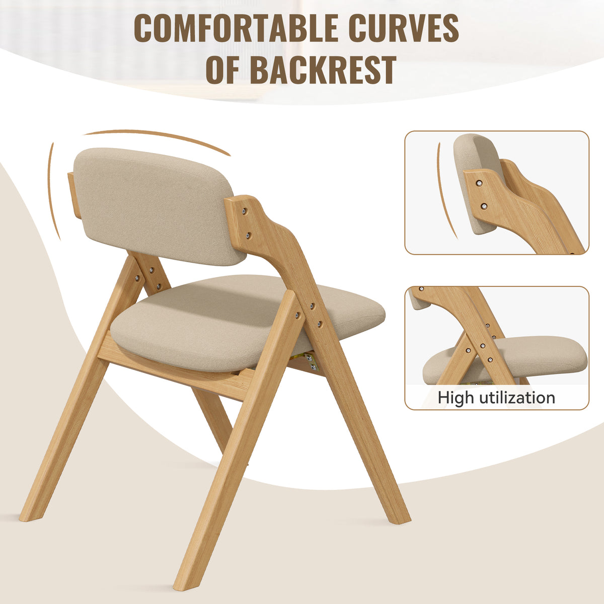 Modern Foldable Dining Chair: High-Utilization Adjustable Backrest & Removable Breathable Linen Cover FU01068-wz