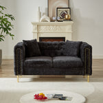 60-Inch Chenille Pull Buckle Design Sofa for Living Room,Buttons Tufted With Copper Nail Decoration Armrest, Modern Couch Upholstered Button And Metal Legs W834S00298-djyc