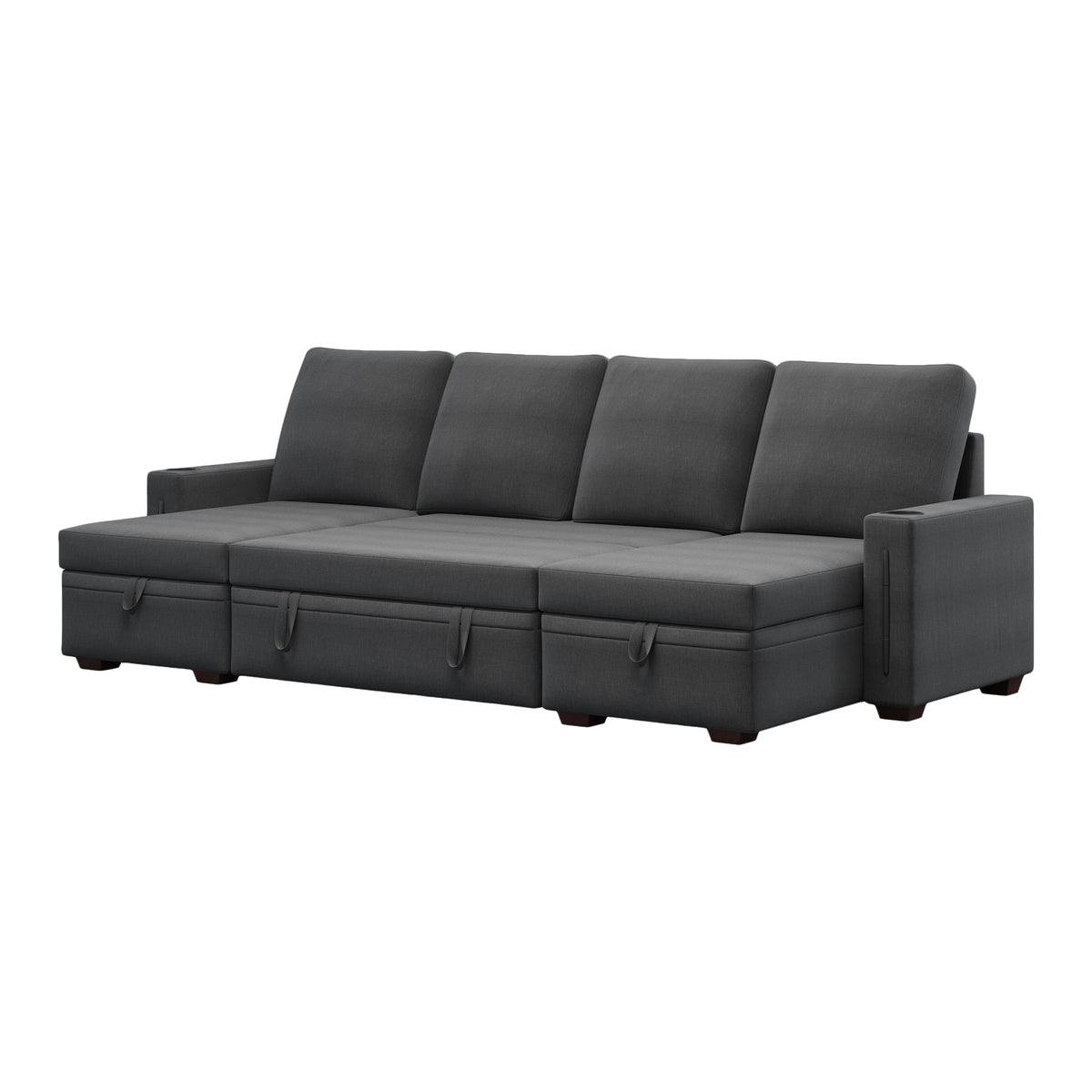 Sectional Sofa with Storage, 96" U Shaped Sectional Couches for Living Room, Comfy Convertible Sectional Sofa- Dark Grey W1669S00008-djyc