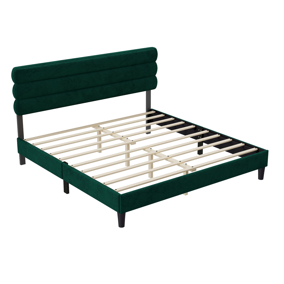 King Bed Frame with Headboard,Sturdy Platform Bed with Wooden Slats Support,No Box Spring,Mattress Foundation,Easy AssemblyGreen W1793140488-djyc