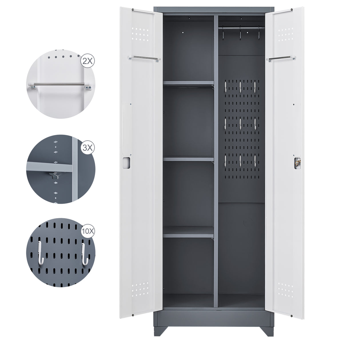 Metal Storage Cabinets, Cleaning Tool Cabinet with Locking Door, Tall Broom Tool Organizer and Storage, Large Storage Cabinet for Kitchen, Pantry, Office, Shop W328P193782-djyc