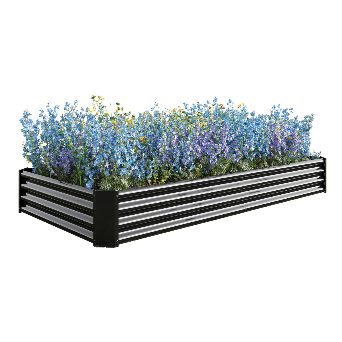 Raised Garden Bed Kit - Metal Raised Bed Garden 7.6x3.7x0.98ft for Flower Planters, Vegetables Herb Black W84090996-djyc