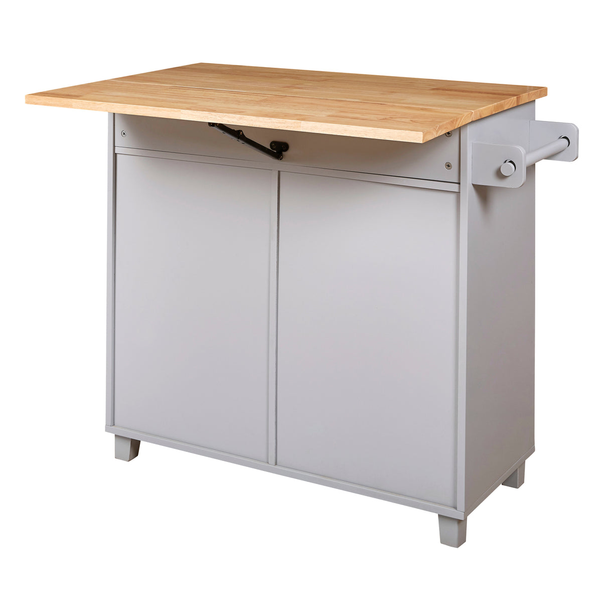 K&K Rolling Kitchen Island with Storage, Kitchen Cart with Rubber Wood Top, Spacious Drawer with Divider and Internal Storage Rack, Kitchen Island on Wheels with Adjustable Shelf Tower Rack, Grey WF316601AAG-djyc