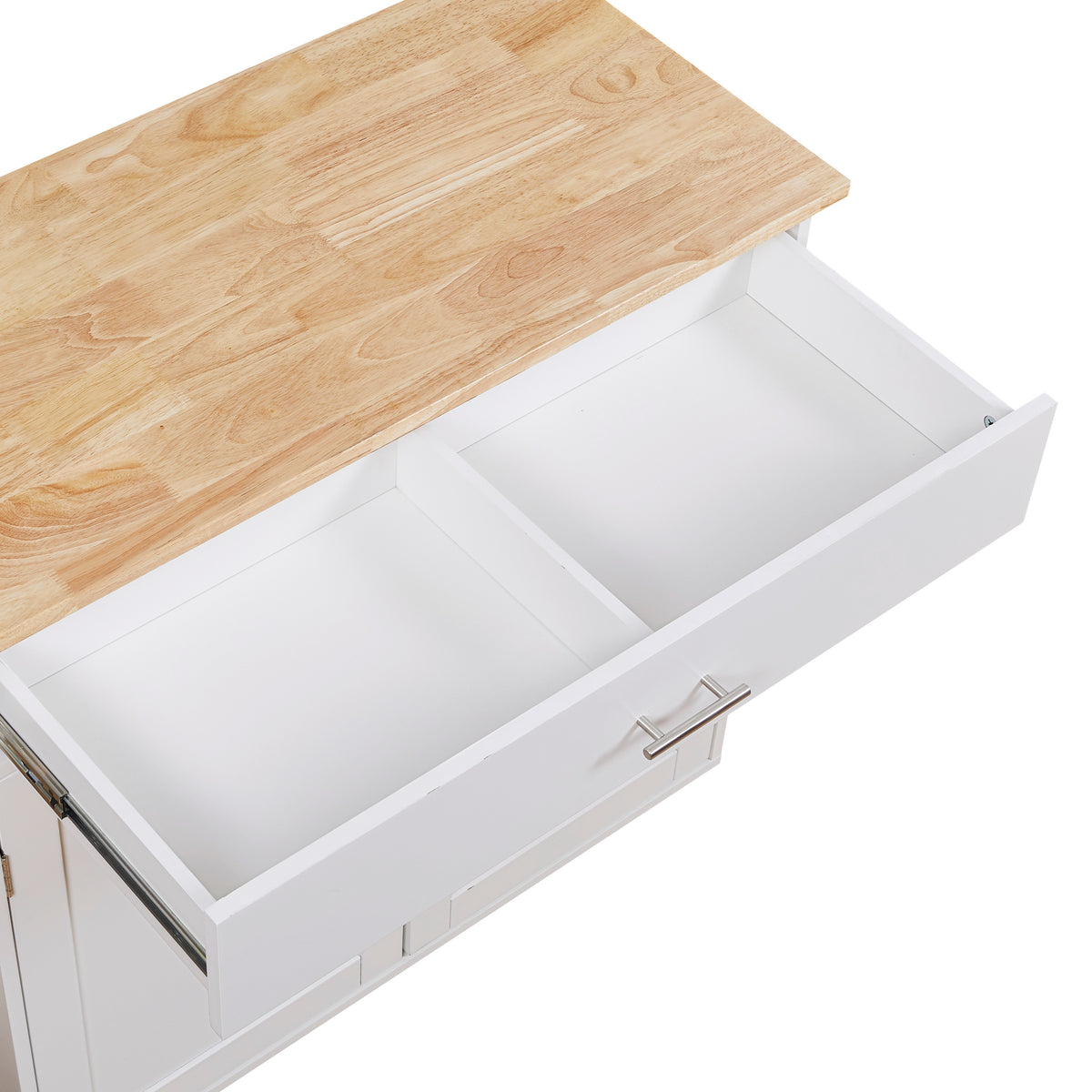 K&K Rolling Kitchen Island with Storage, Kitchen Cart with Rubber Wood Top, Spacious Drawer with Divider and Internal Storage Rack, Kitchen Island on Wheels with Adjustable Shelf Tower Rack, White WF316601AAW-djyc