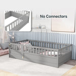 Twin Size Floor bed, integral construction with super high security barrier, door, children's floor bed frame, Montessori wooden children's floor bed,Grey W1858P164928-djyc