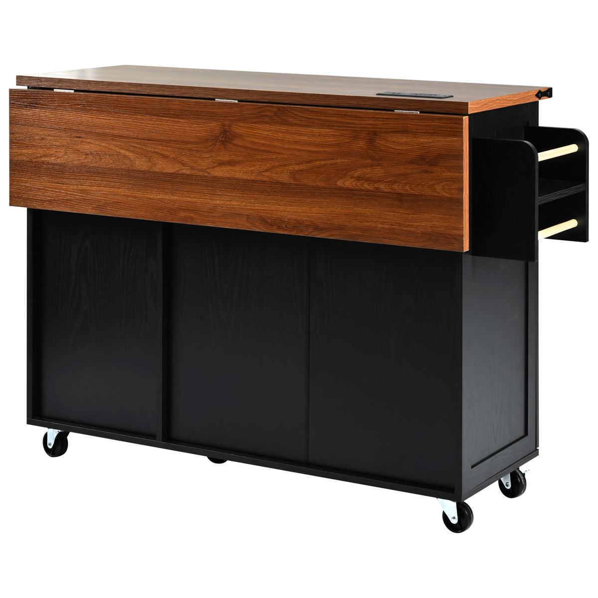 K&K 54.5" Farmhouse Kitchen Island with Power Outlet, Kitchen Storage Islandwith Internal Storage Rack, Drop Leaf, Spice Rack, Rolling Kitchen Cart on Wheels, for Home, Kitchen and Dining Room,Black N707P170349B-djyc