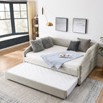 Full Size Daybed with Trundle Upholstered Tufted Sofa Bed, Linen Fabric, Beige (82.5"x58"x34") W487S00179-djyc