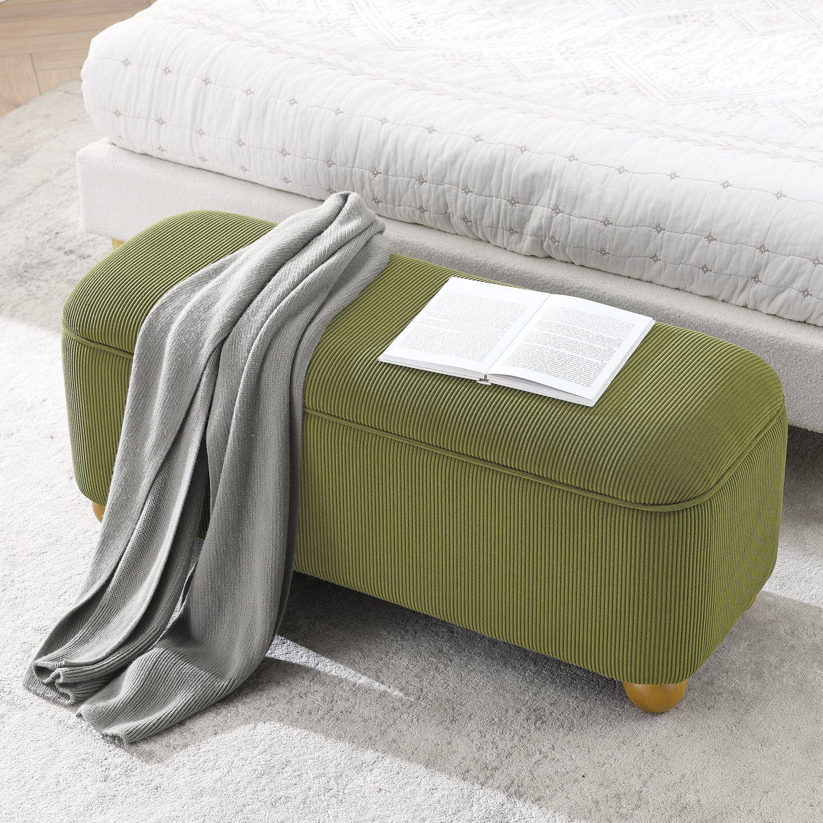 Flannelette Fabric Storage Ottoman bench, cushioned bed end Ottoman bench with storage and seat, suitable for bedrooms, living rooms, and entrance passages-GREEN(41.73"*15.55"*17.71") W487P202261-djyc