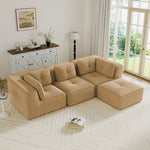 Modern Modular Sectional Sofa for Living Room, Corduroy Fabric,3-Seater Couch with Deep Seat and 1-Movable Ottoman,Pearl-like piping, Tufted Design, No Assembly, Anti-slip Design, Camel-W714S01784