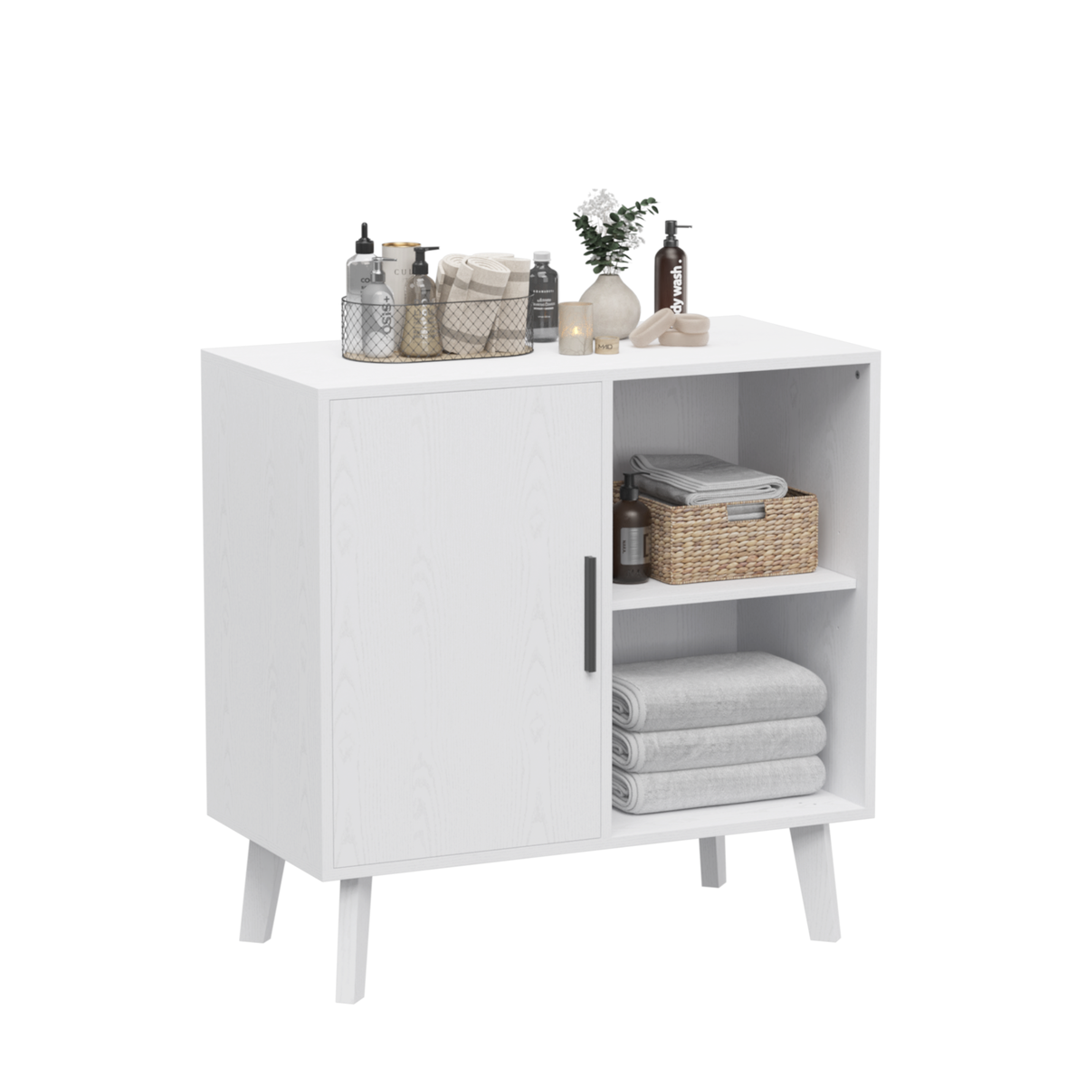 Sideboard Buffet Kitchen Storage Cabinet, Accent Cabinet with Solid Wood Feet for Decorated Doors, Dining Room, Hallway, Cupboard Console Table, Liquor / Accent Cabinet (White) W808P152923-djyc