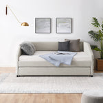 Full Size Daybed with Trundle Upholstered Tufted Sofa Bed, Linen Fabric, Beige (82.5"x58"x34") W487S00179-djyc