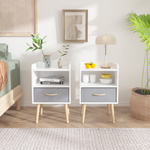 2PC Nightstand With Collapsible Fabric Drawer, 2-Tier Storage End Table, Wood Side Table with Storage Cabinet for Bedroom, Living Room - White W808P204530-djyc
