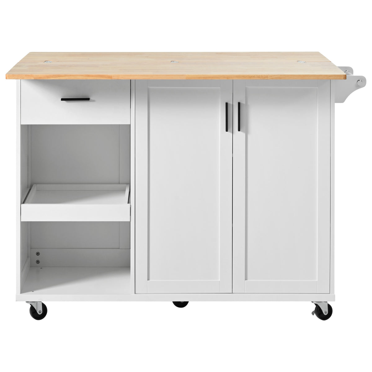 K&K Kitchen Island with Foldable Counter Top, Kitchen Storage Cart with Slide-Out Shelf, Towel Rack and Drawer, Rolling Kitchen Cart on Wheels, for Kitchen, Living Room, Dining Room, White N707P173036W-djyc