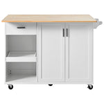 K&K Kitchen Island with Foldable Counter Top, Kitchen Storage Cart with Slide-Out Shelf, Towel Rack and Drawer, Rolling Kitchen Cart on Wheels, for Kitchen, Living Room, Dining Room, White N707P173036W-djyc