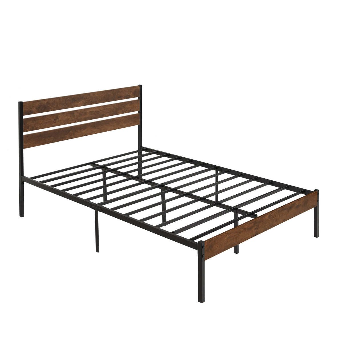 Full Size Bed Frame with Wood Headboard, Metal Frame with Strong Slats, Noise Free,No Box Spring Needed-Brown. W2336P167501-djyc